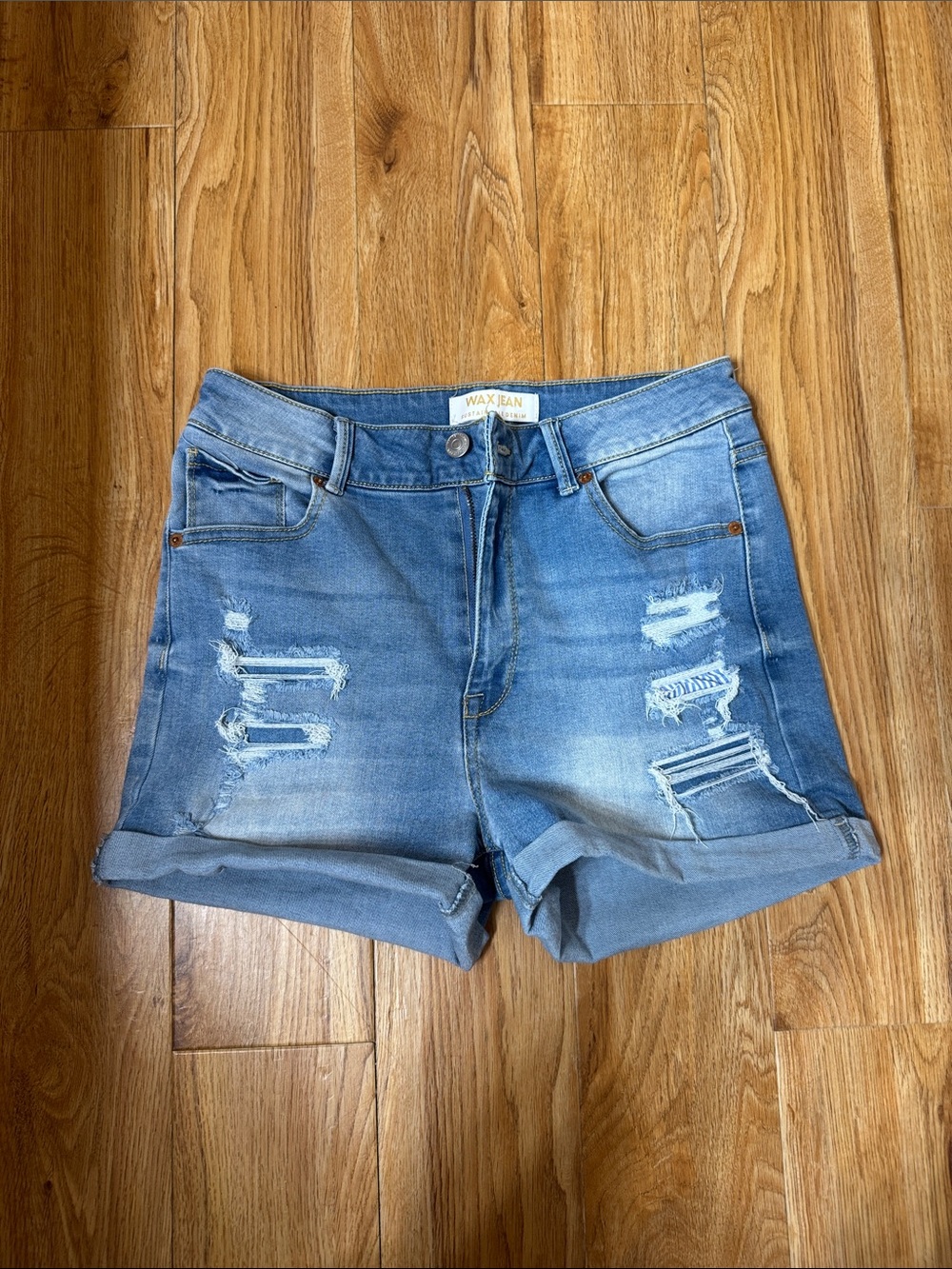 Wax Jean size L Light Blue Distressed Rolled Hem Denim Shorts
